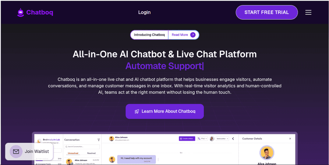 Chatboq’s actual customer communication workspace