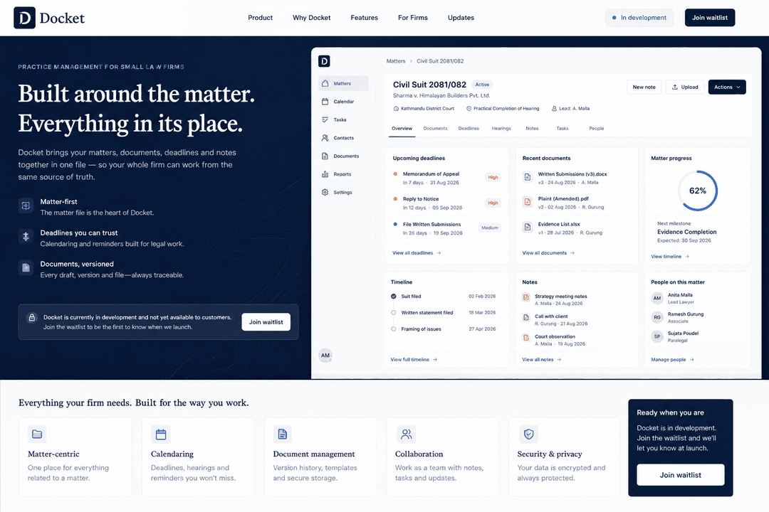 Docket legal practice management product imagery